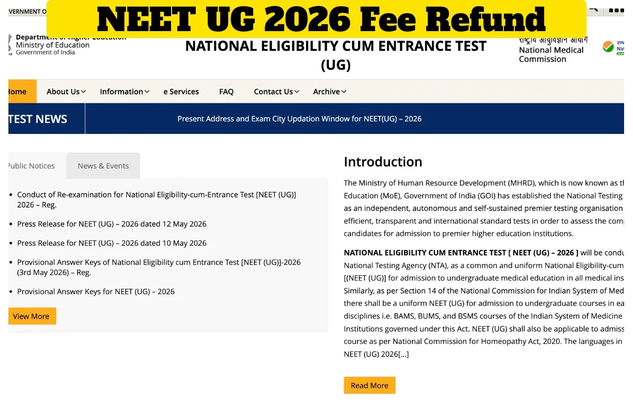 NEET UG 2026 Fee Refund – Update Your Bank Account Number, IFSC & Name, Get ₹1,700 Directly in Account - Neet Ug 2026 Fee Refund | TIMESBULL