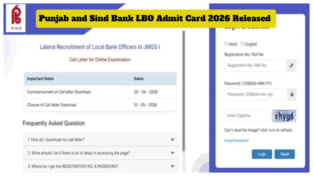 Punjab and Sind Bank LBO Admit Card 2026 Released – Download Hall Ticket for May 10 Exam Now