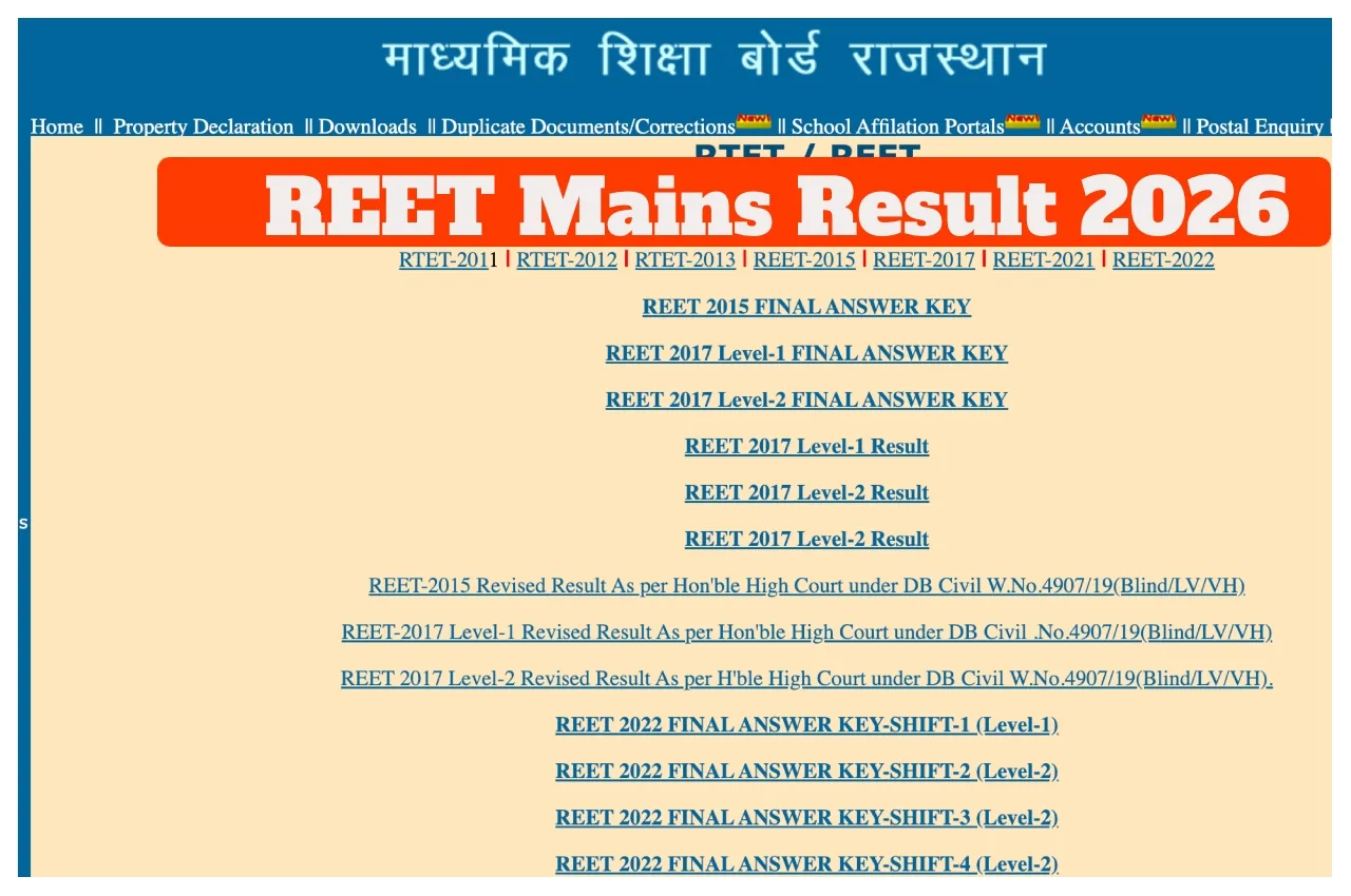 REET Mains Result 2026 –  How to Check result at rajeduboard.rajasthan.gov.in, Here Direct Link - Reet Mains Result 2026 | TIMESBULL