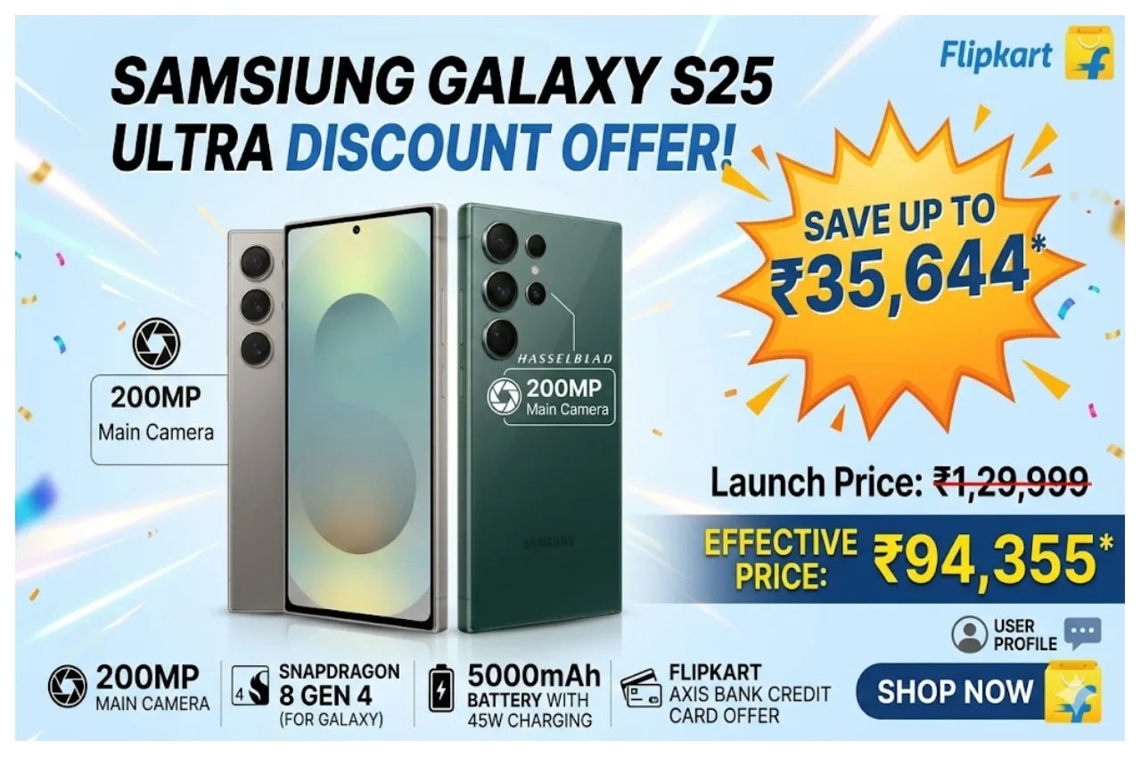Samsung Galaxy S25 Ultra Discount – Available on ₹35,644 Offer on Flipkart with 200MP Camera