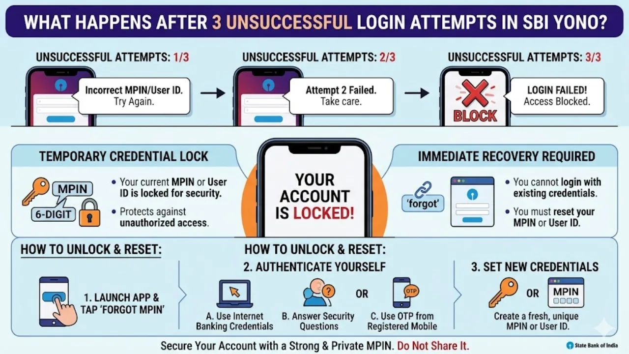What Happens After 3 Unsuccessful Login Attempts In Sbi Yono  | TIMESBULL