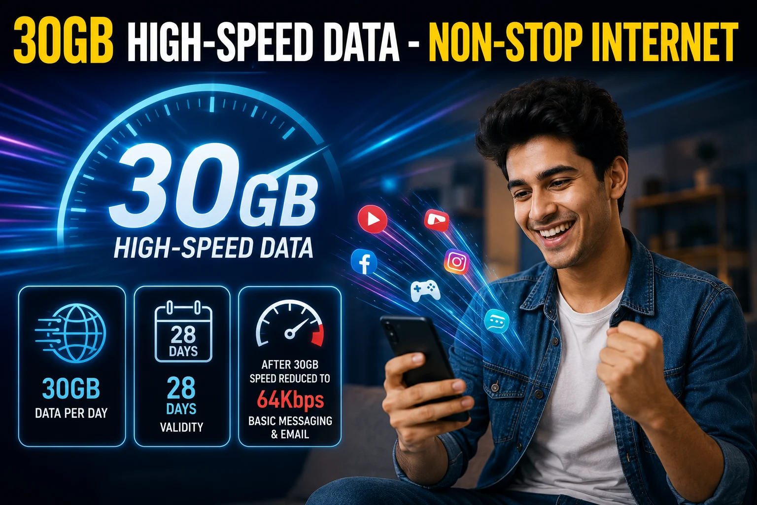 30GB high-speed data - non-stop internet