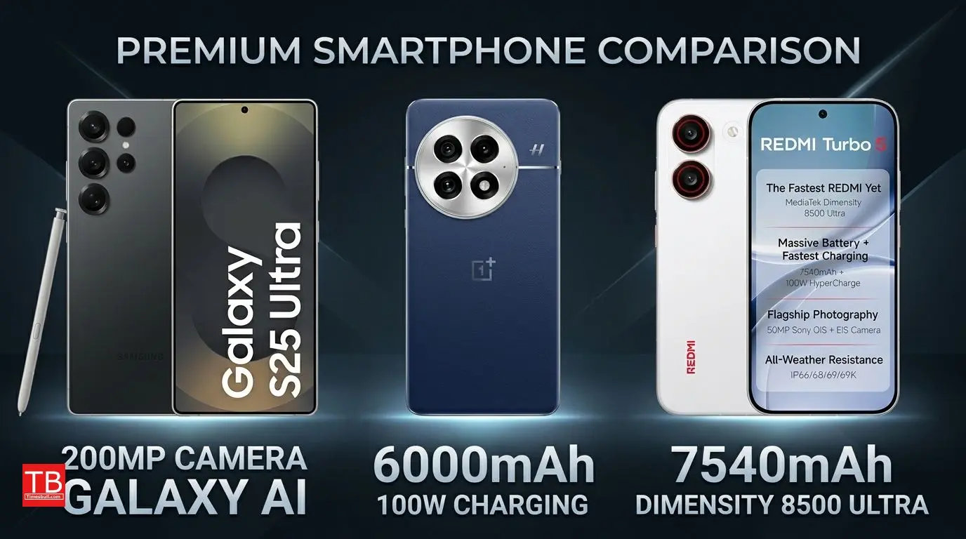 Comparison of Galaxy S25 Ultra, OnePlus 13 and Turbo 5
