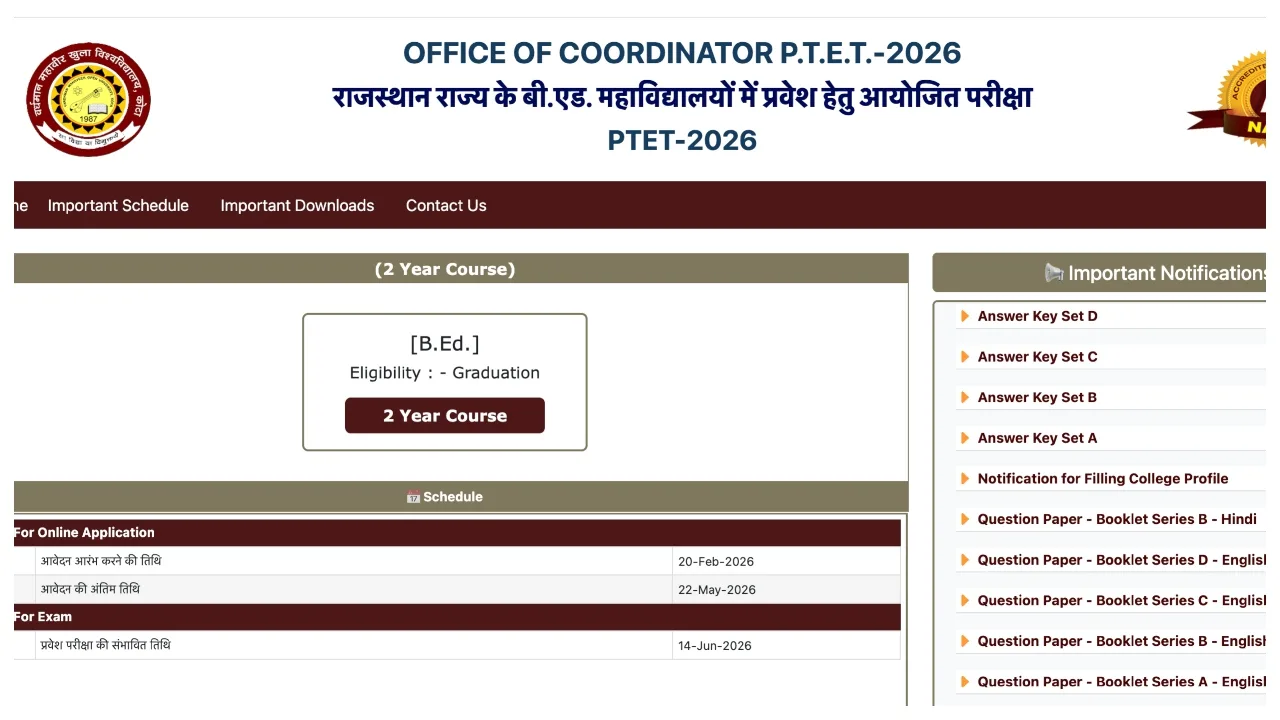 Rajasthan PTET Answer Key 2026...