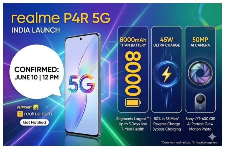 Realme P4R 5G India Launch Date – 8,000mAh Battery with 45W Charging, Specs Revealed on Flipkart