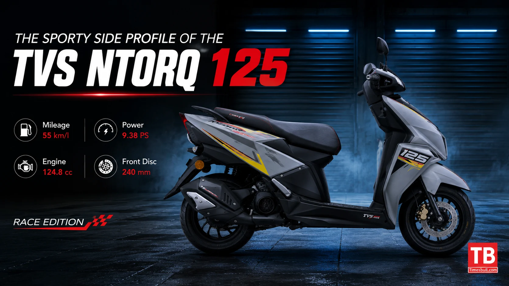 The sporty side profile of the TVS NTORQ 125