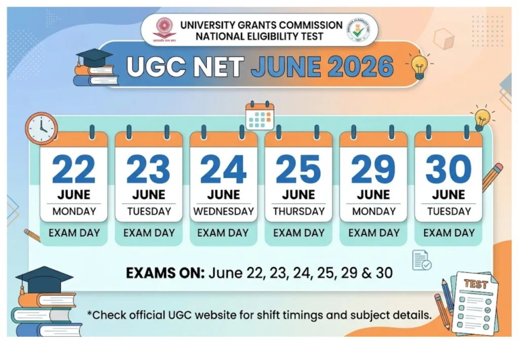 UGC NET June 2026 – Exams on June 22, 23, 24, 25, 29 & 30, Check Here Complete Schedule
