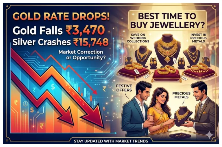 Gold Rate Drops –  Gold Falls ₹3,470 & Silver Crashes ₹15,748, Best Time to Buy Jewellery?