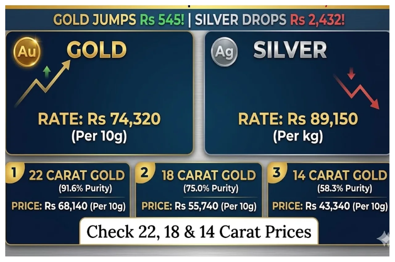 Gold Rate Today – Gold Jumps Rs 545, Silver Drops Rs 2,432, Check 22, 18 & 14 Carat Prices
