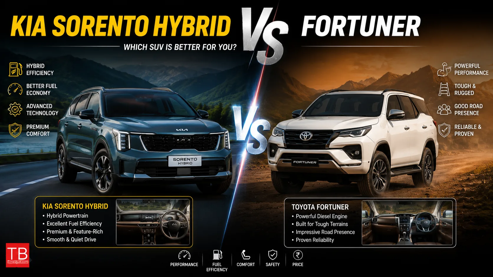 Kia Sorento Hybrid vs Fortuner