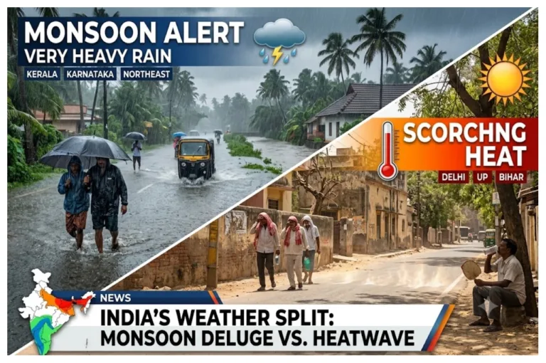 Monsoon Alert – Very Heavy Rain in Kerala, Karnataka & Northeast, Delhi, UP & Bihar Face Scorching Heat