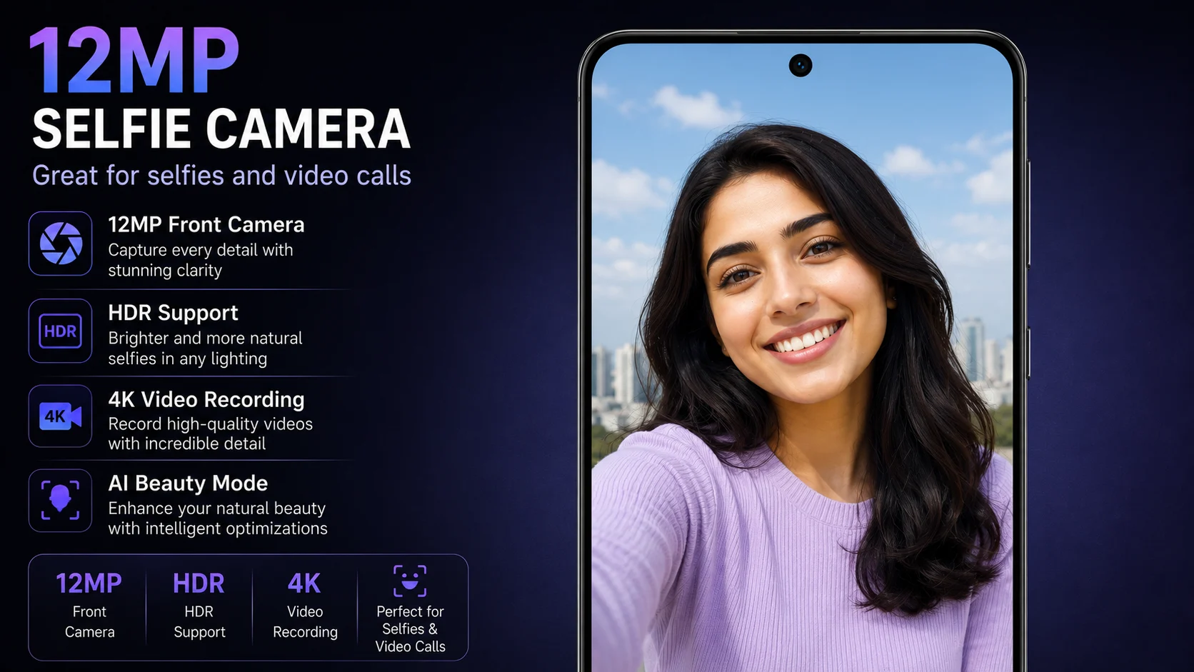 12MP selfie camera Great for selfies and video calls