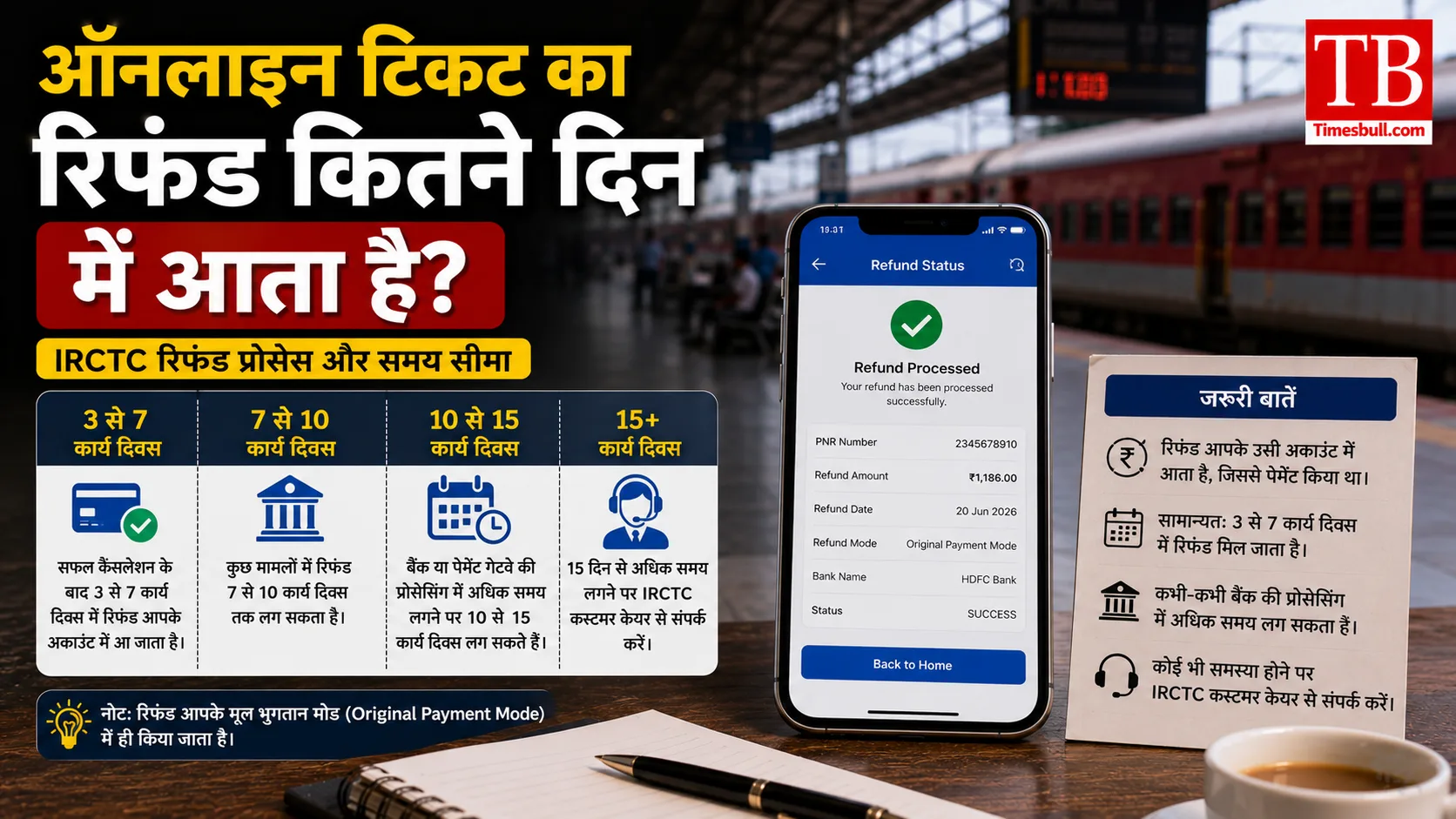 ऑनलाइन टिकट का रिफंड कितने दिन में आता है?