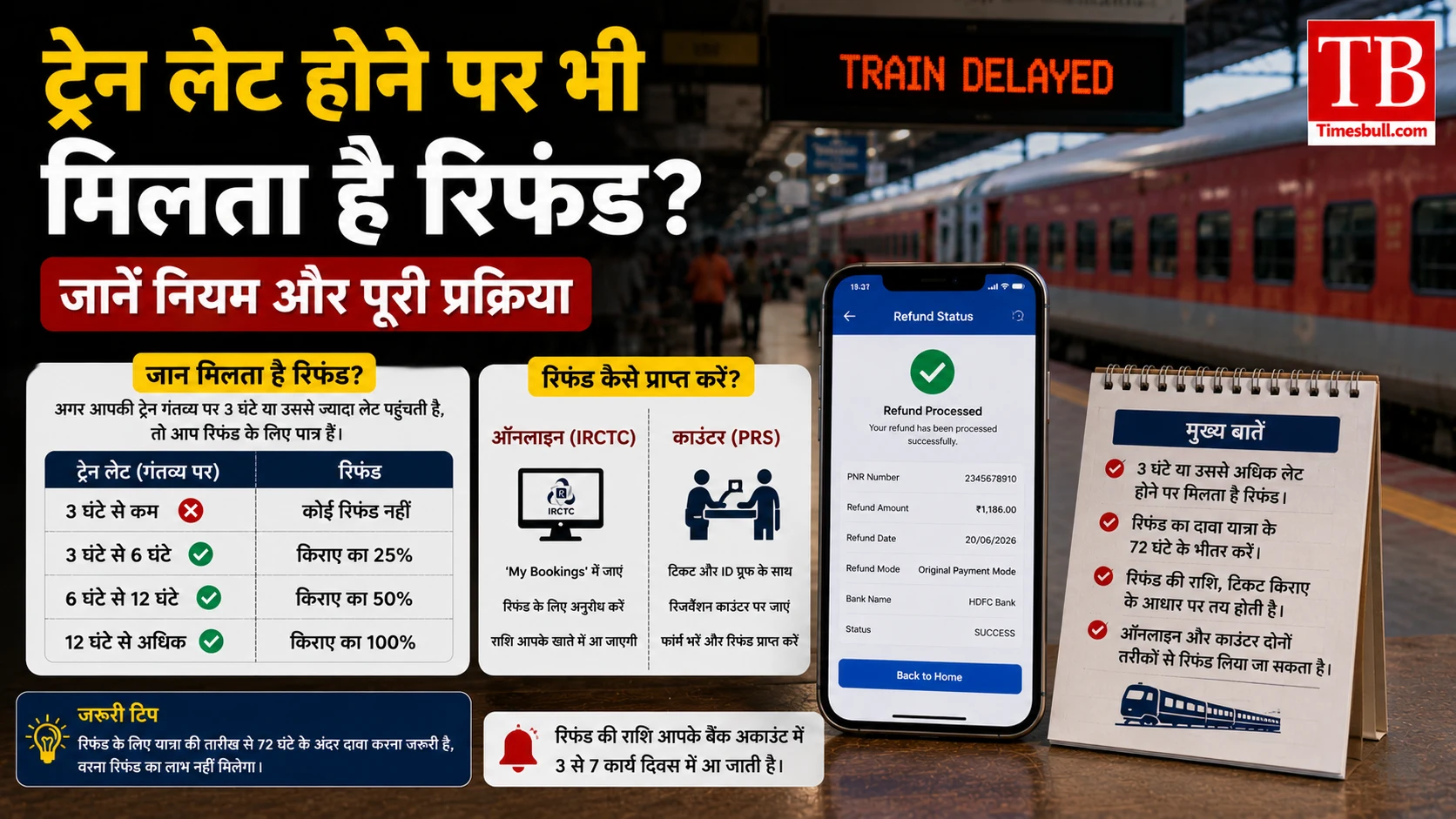 ट्रेन लेट होने पर भी मिलता है रिफंड?