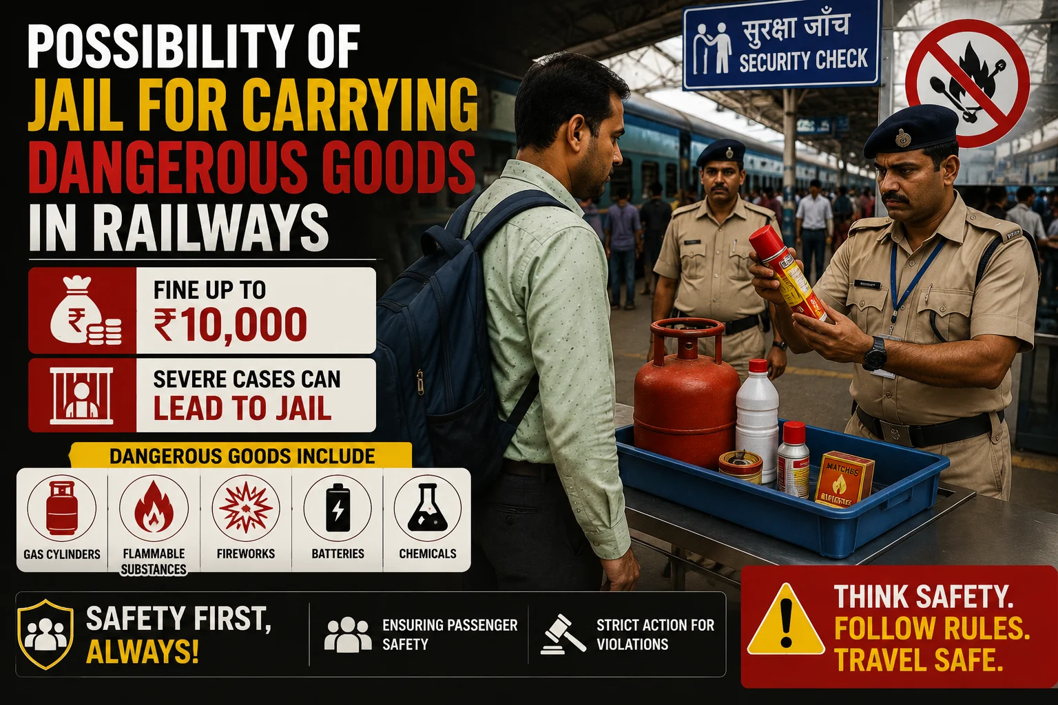 Possibility of jail for carrying dangerous goods in railways