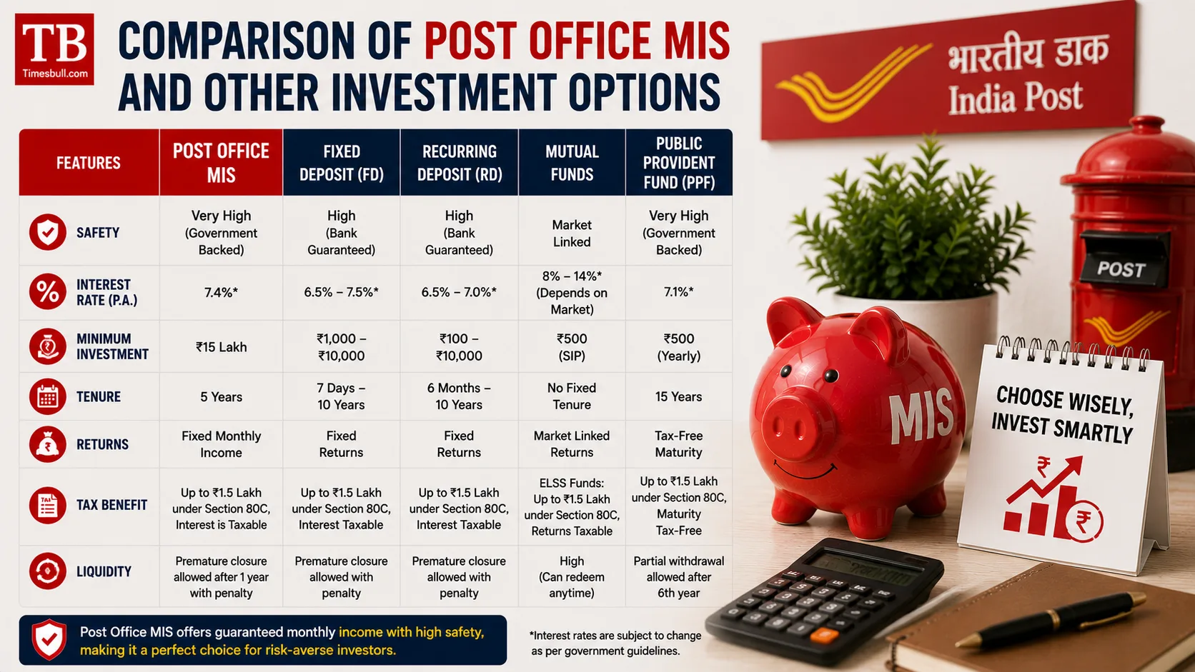 Comparison of post office MIS and other investment options.