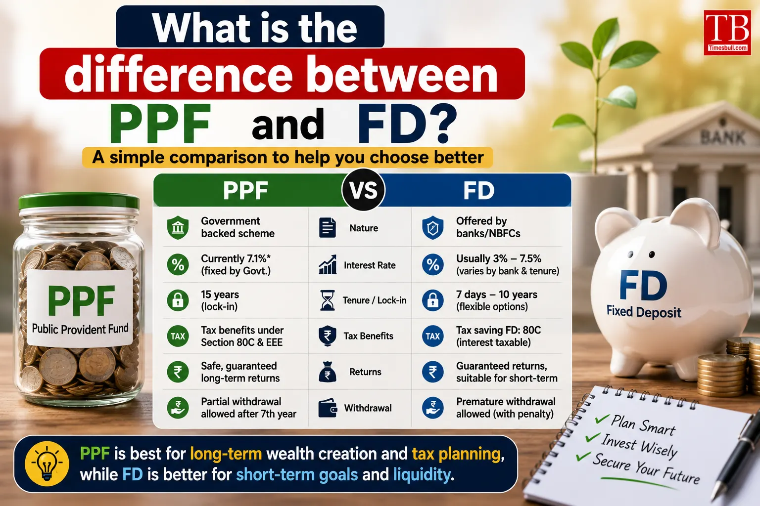 What is the difference between PPF and FD?