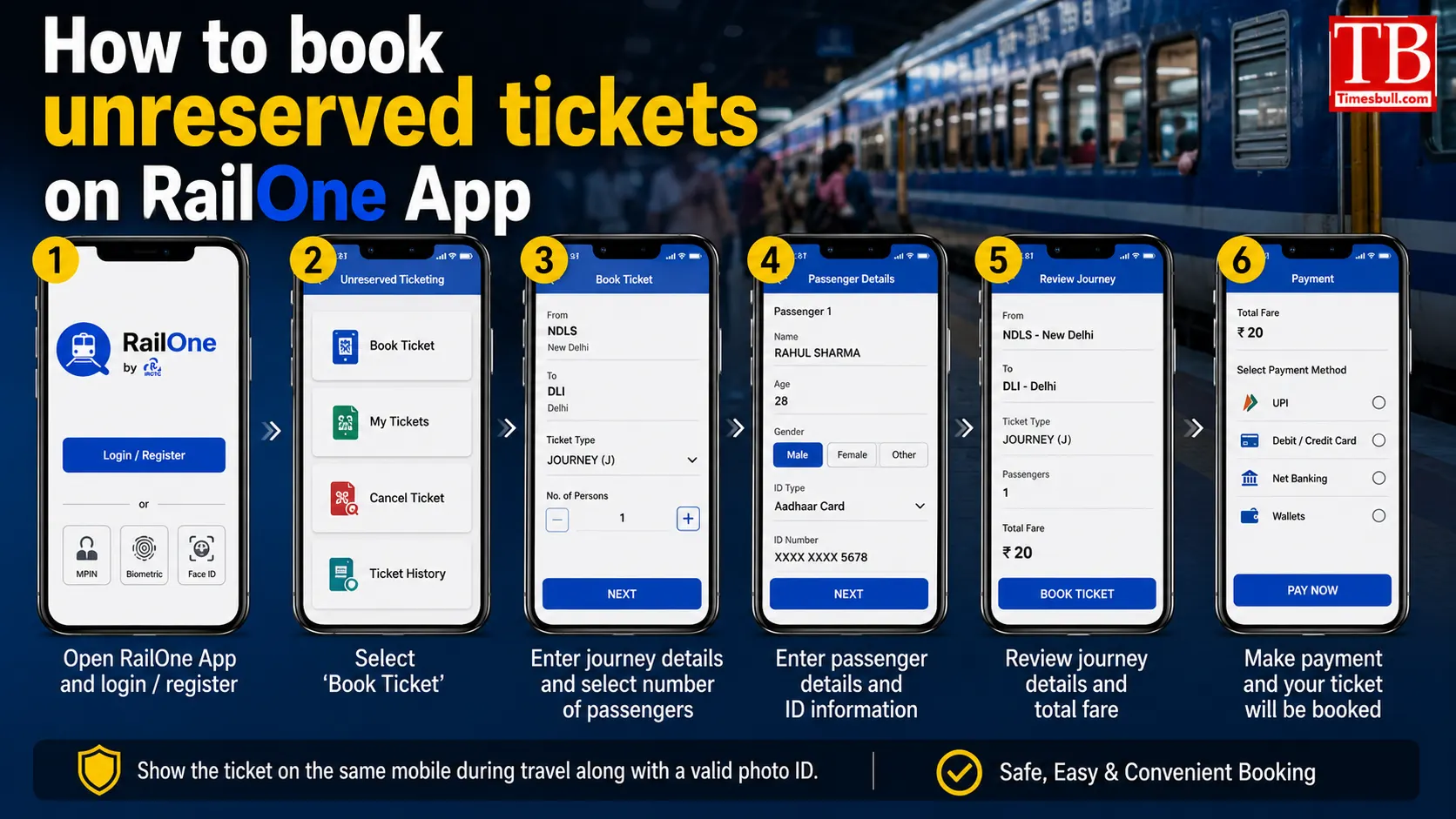 How to book unreserved tickets on RailOne App