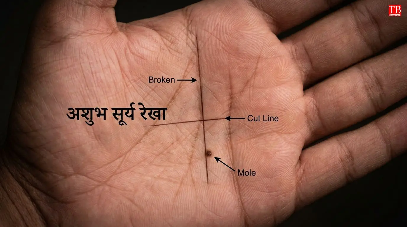 कैसी सूर्य रेखा होती है अशुभ?
