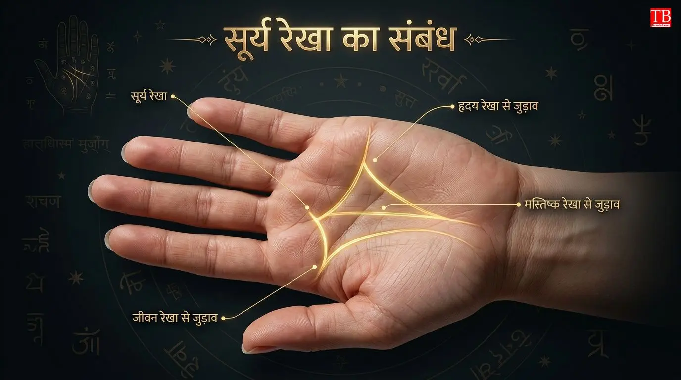 सूर्य रेखा और अन्य रेखाओं का संबंध