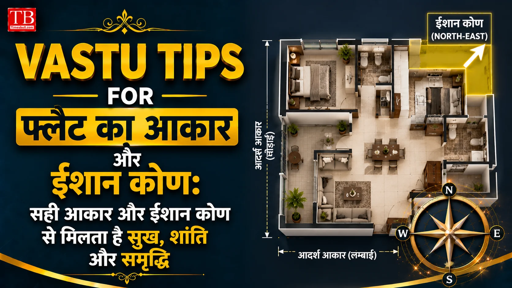 6. फ्लैट का आकार और ईशान कोण