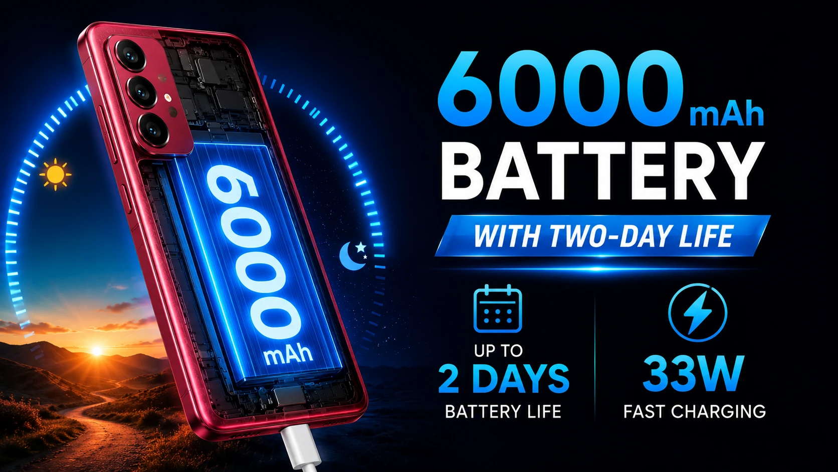 6000mAh battery with two-day life