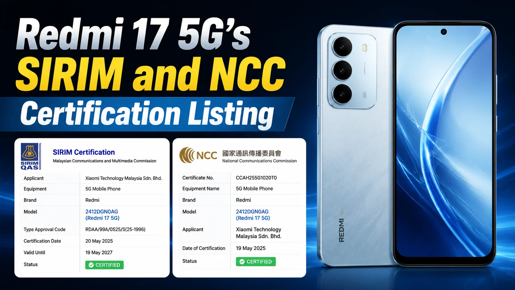 Redmi 17 5G's SIRIM and NCC Certification Listing