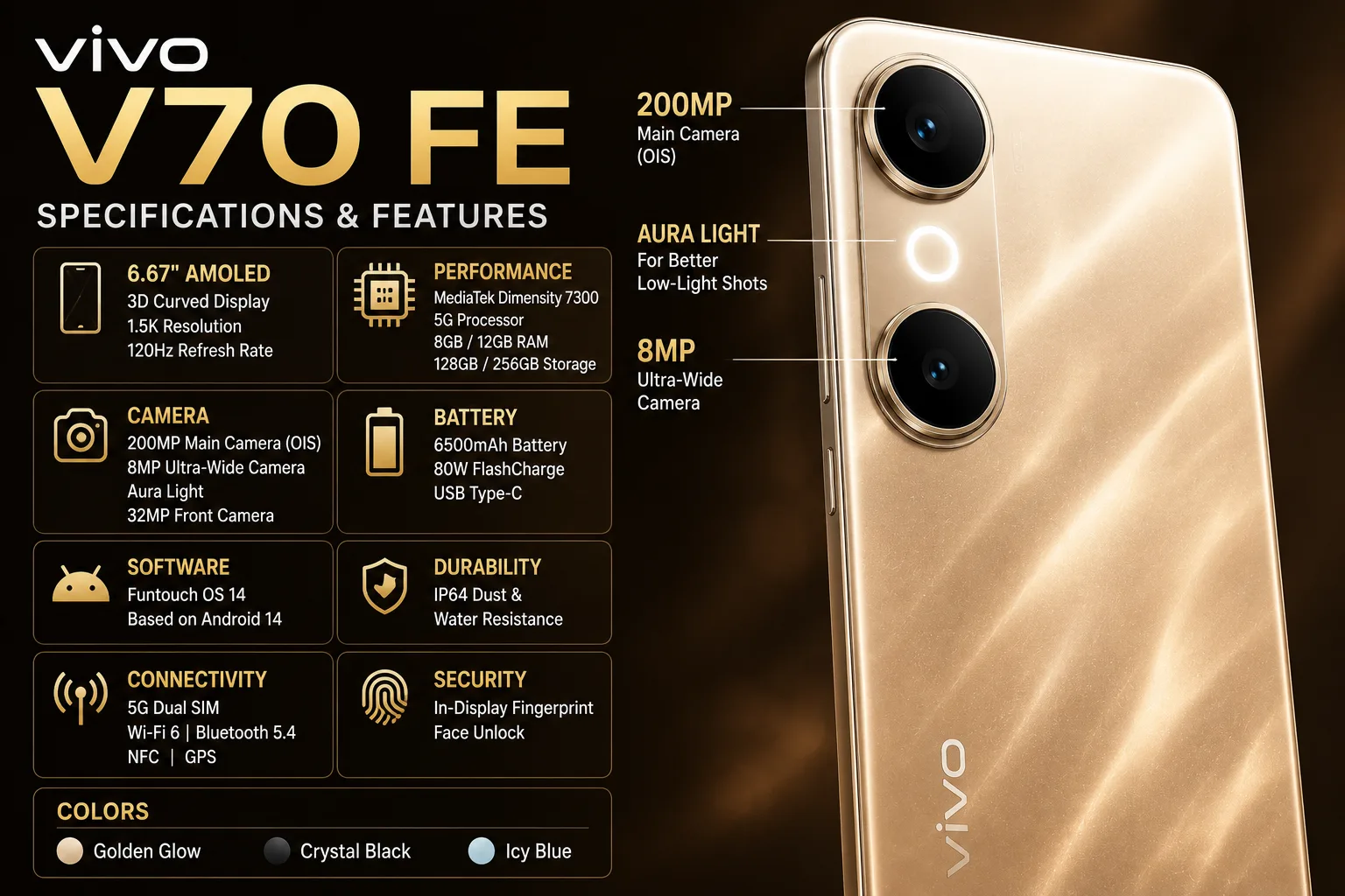 Vivo V70 FE specifications, features