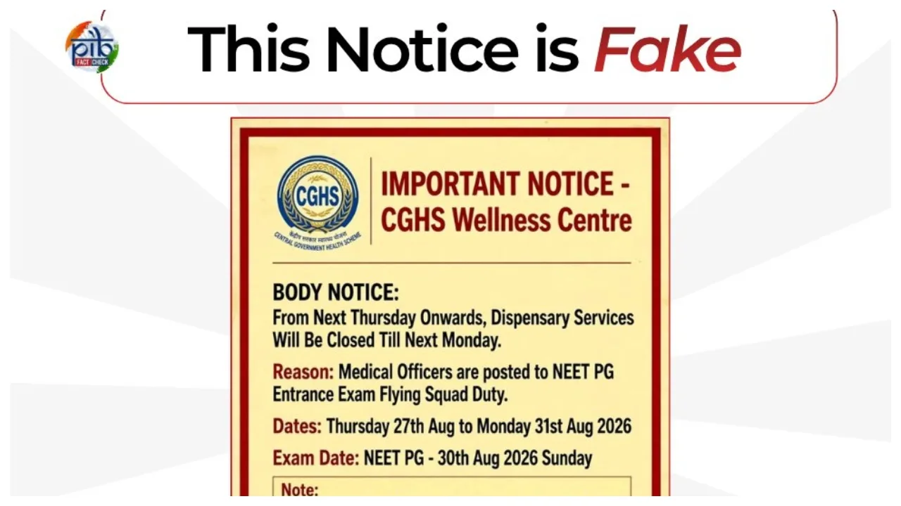Fact Check – Will CGHS Wellness Centres Remain Closed from August 27–31? Check Truth