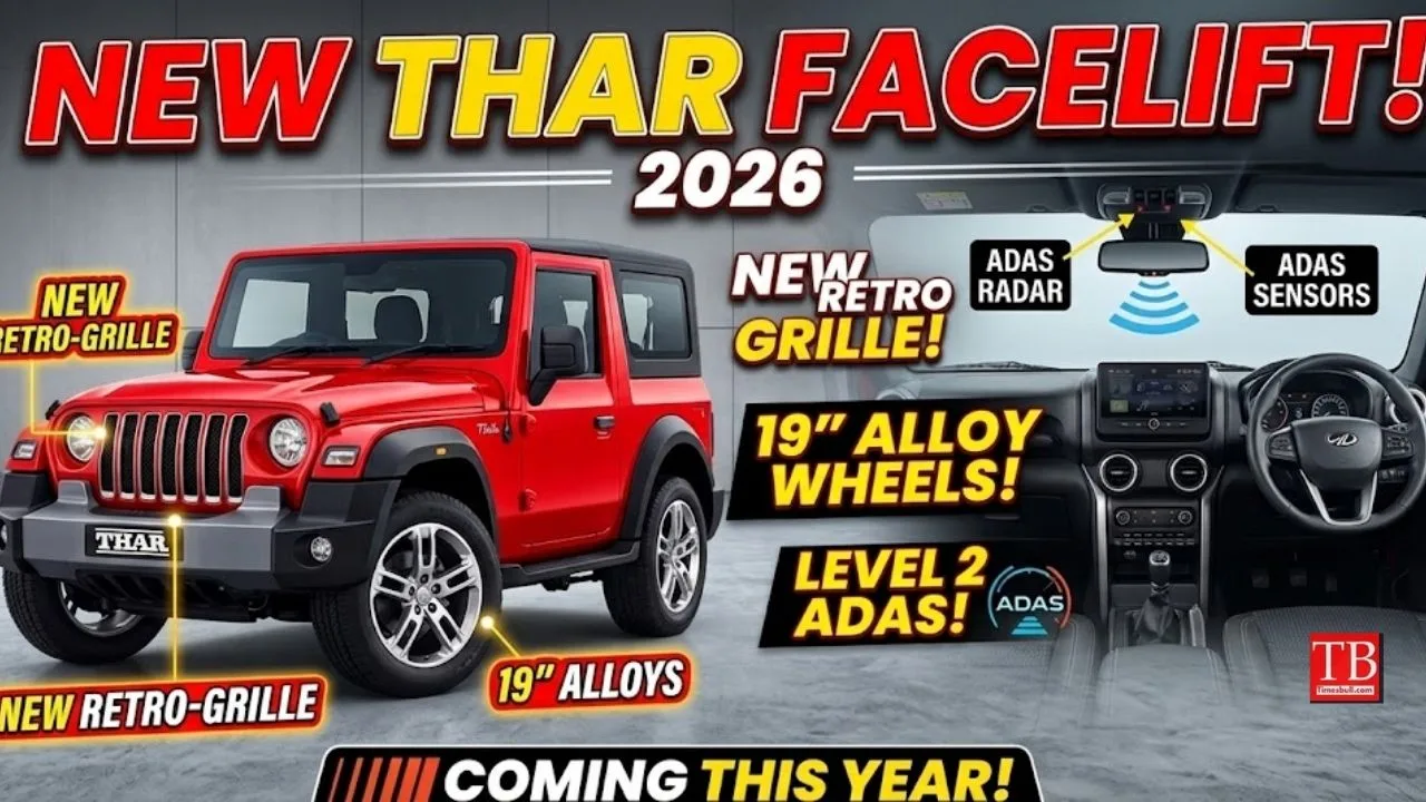 2026 Mahindra Thar Facelift Launching soon with a new retro grille, 19-inch alloy wheels