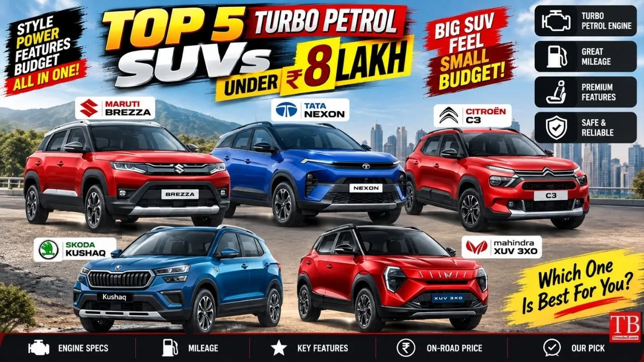 5 Turbo Petrol SUVs Under ₹8 Lakh – From Brezza to XUV 3XO – Get Full Details