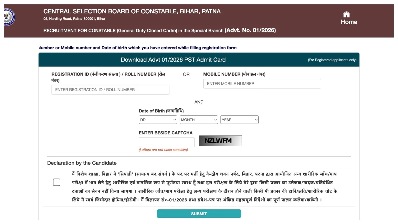 CSBC Constable Admit Card 2026 Released at csbc.bihar.gov.in — Direct Download Link