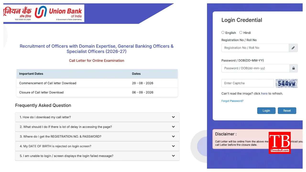 Union Bank SO Exam Admit Card 2026 Released — Download Now The Hall Ticket
