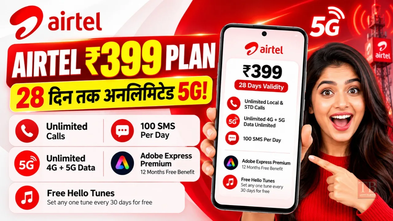 Airtel Rs 399 Recharge Plan – Unlimited 4G/5G Data, Free Adobe Express Premium