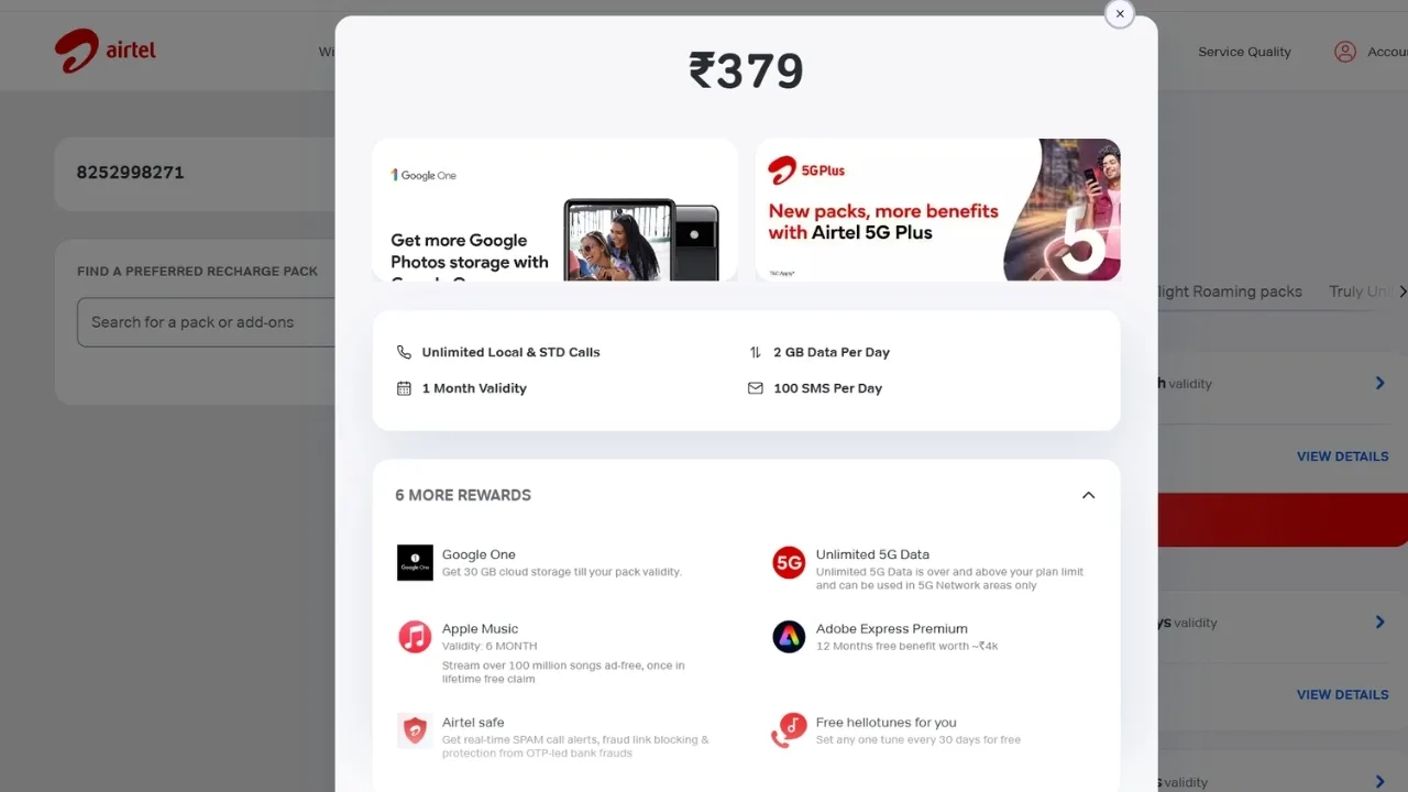 Airtel ₹379 Plan – Get 2GB Daily Data, Unlimited 5G & Free Apple Music for 6 Months - Image 1