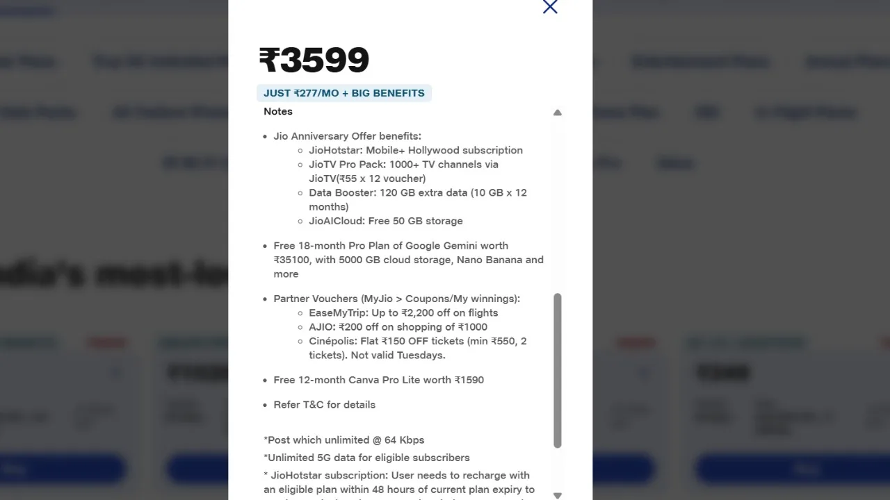Jio 12Month Plan – Get 912.5GB Data, Unlimited 5G, Google Gemini Pro for a Full Year - Image 2