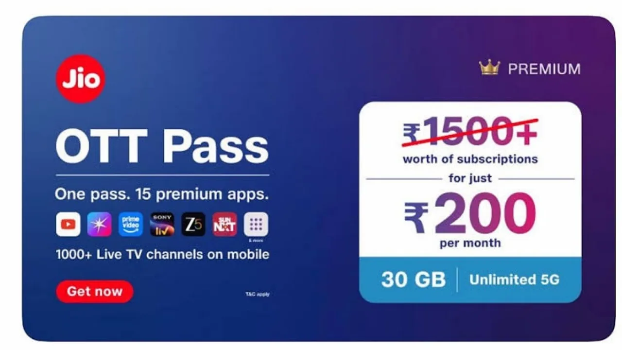 Jio Cheapest Plan –  Get 30GB High-Speed Data, YouTube Premium & 15+ OTT Apps for Just ₹200 - Image 1
