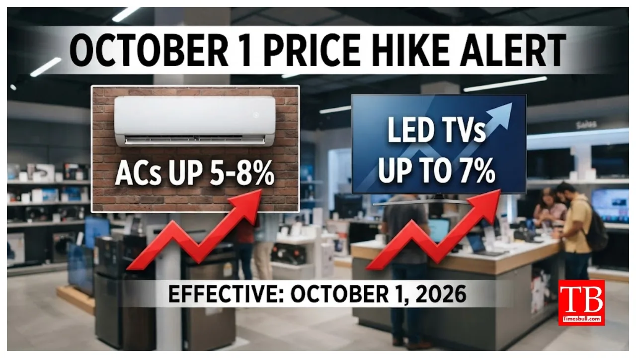 October 1 Price Hike – AC Up 5–8%, TVs & Washing Machines Up 3–4% Ahead of Dussehra