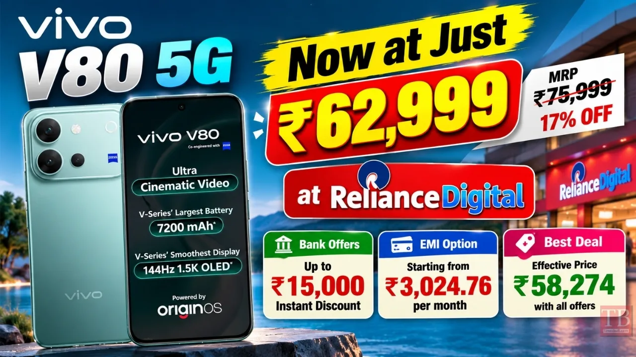 Vivo V80 5G With 7200mAh Battery Available at ₹62,999, Check Bank Discounts