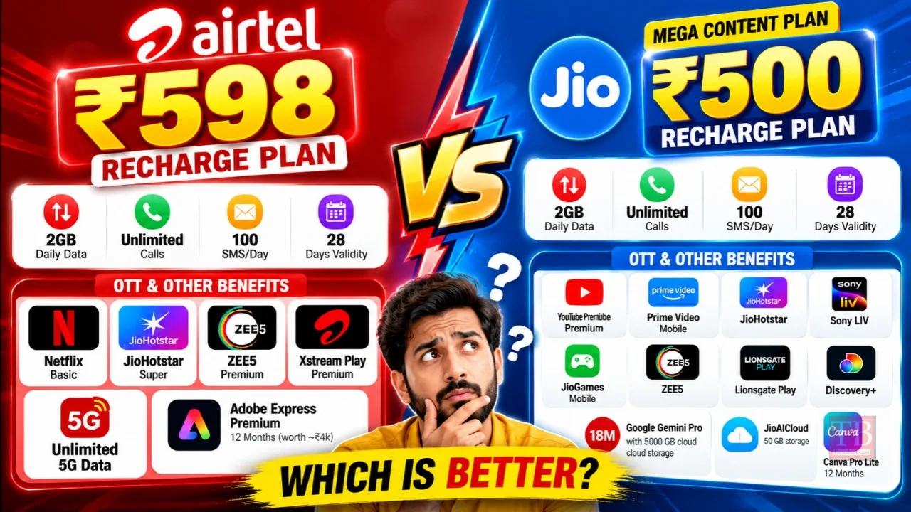 Airtel ₹598 vs Jio ₹500 – Netflix vs YouTube Premium — Which Plan Offers Better OTT