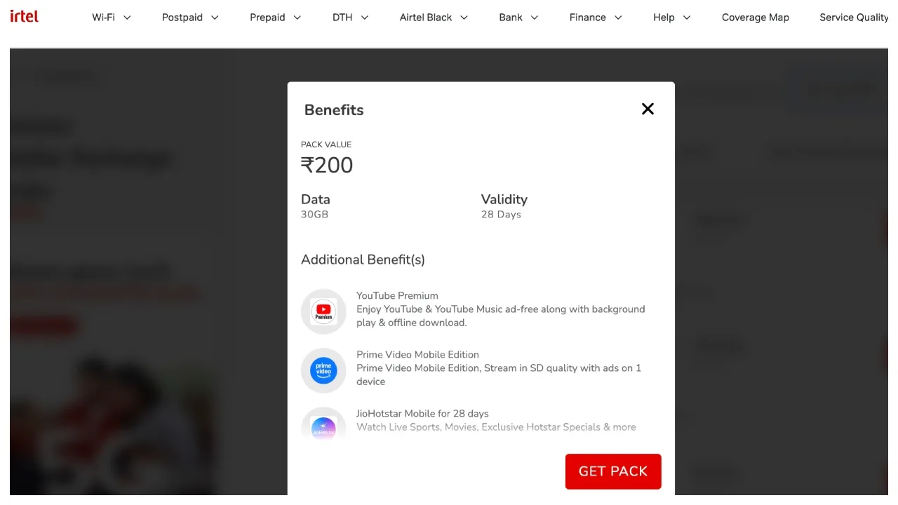 Airtel Cheapest Plan – Get YouTube Premium, Prime Video, Hotstar 17+ OTT Apps only Just ₹200 - Image 1