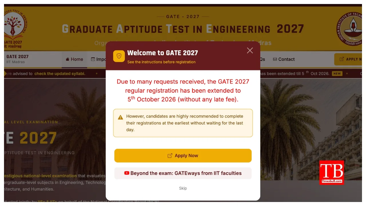 GATE 2027 – Application Window Closes on October 5 — Apply Now at gate2027.iitm.ac.in
