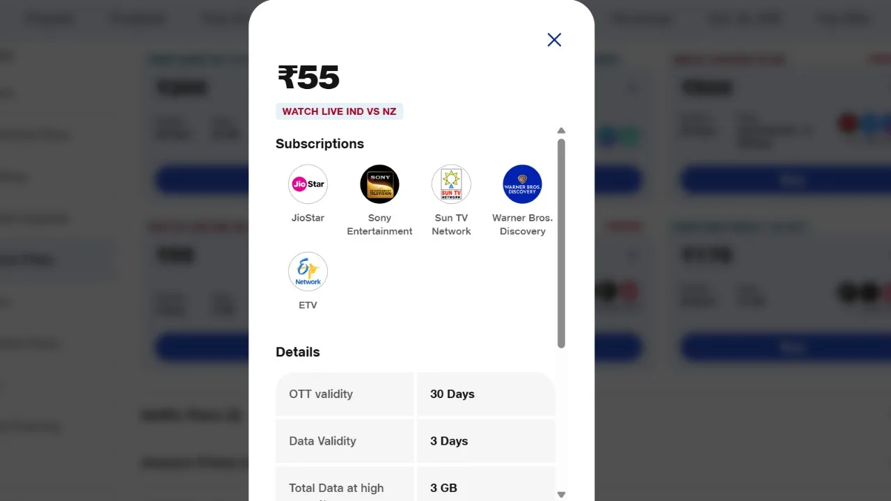 Jio ₹55 Plan – Watch IND vs NZ Live Match and 1,000+ TV Channels at Just ₹55 - Image 1
