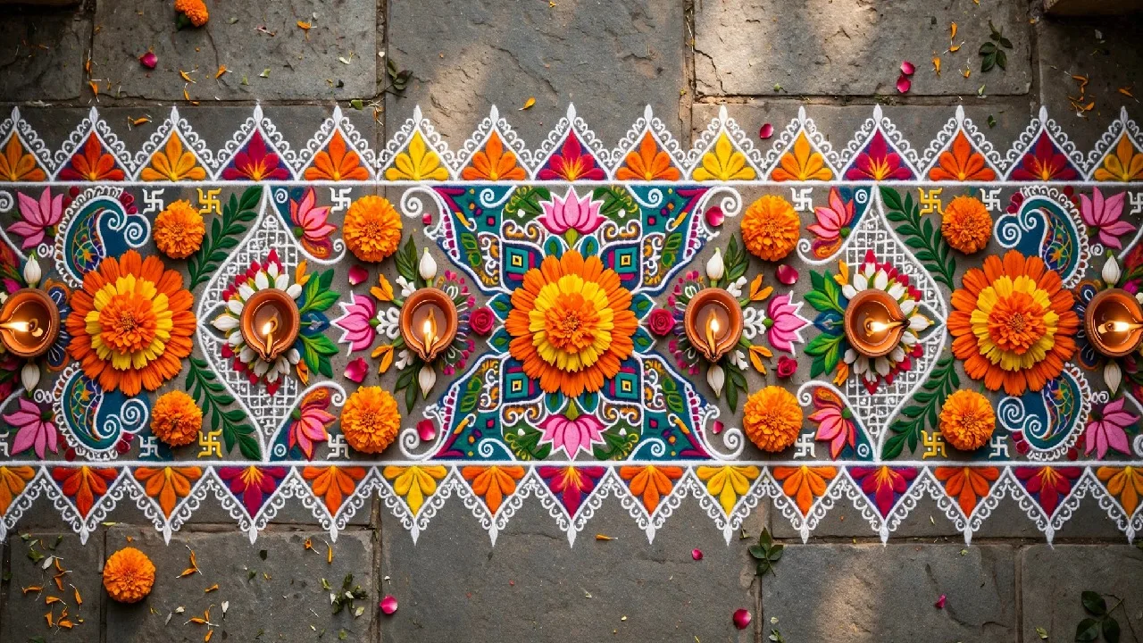 Don’t Know Rangoli? Must Try These Easy, Simple & Unique Door Rangoli Designs for Diwali 2026 - Image 7