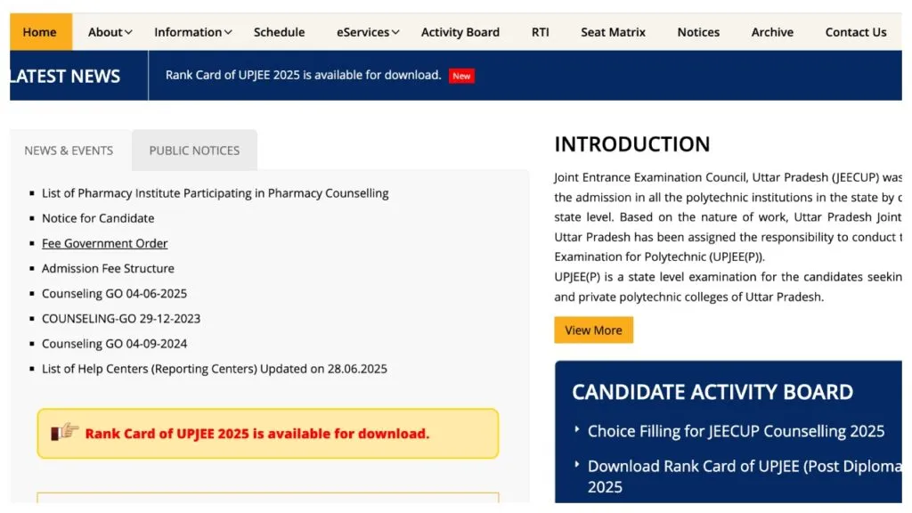 JEECUP Round 1 Seat Allotment 2025 Result