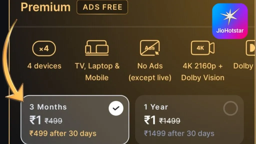 JioHotstar Premium At Just Re. 1