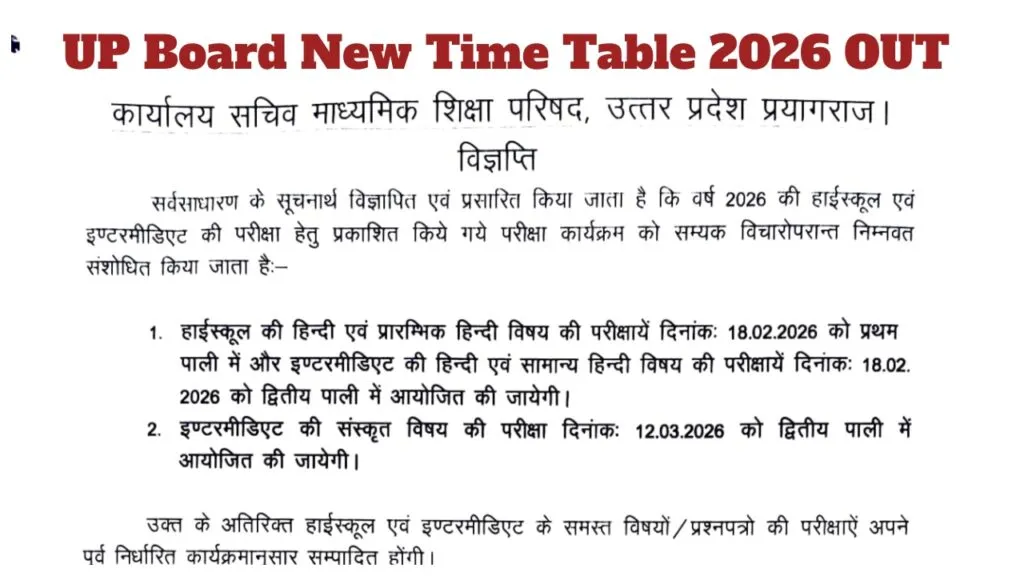 UP Board New Time Table 2026 OUT