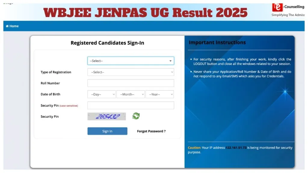 WBJEE JENPAS UG Result 2025